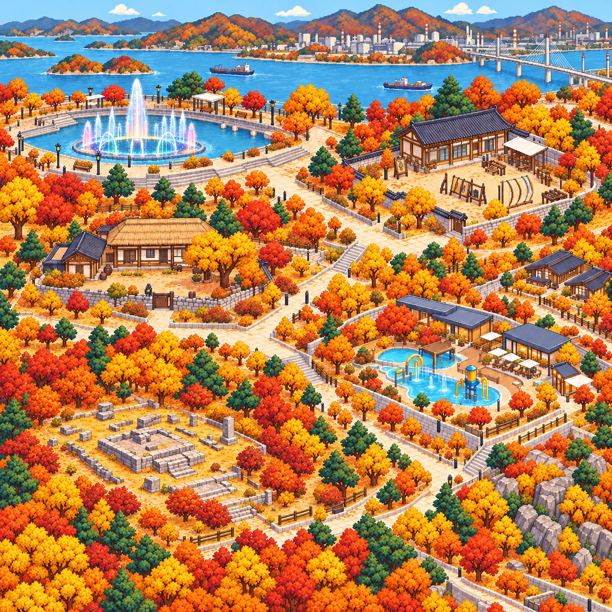 Gwangyang-si, Seocheon Rainbow Fountain and Gwangyang Traditional Bow Makers' Site.