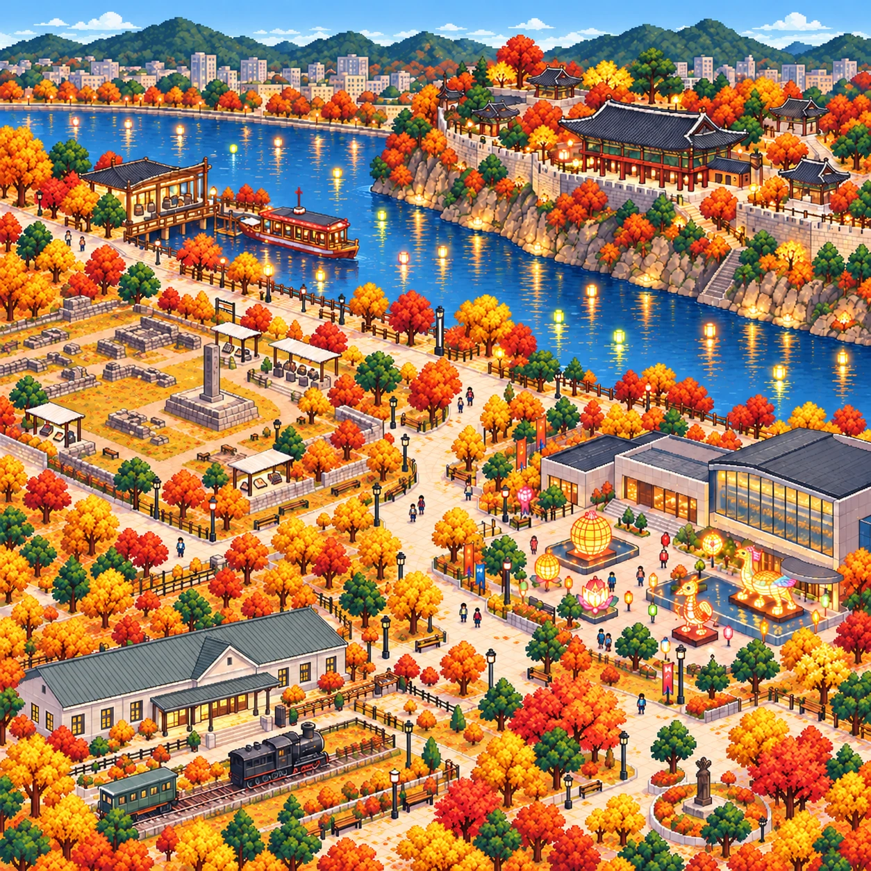 Jinju-si, See Jinju Fortress and the lights along the Namgang River.