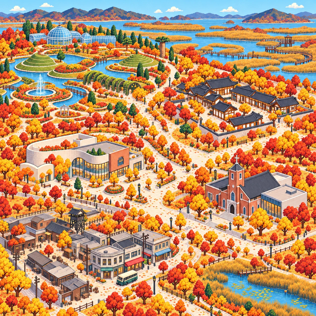 Suncheon-si, Suncheon Bay National Garden and Ecochon Youth Hostel.